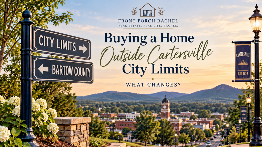 View of Cartersville and Bartow County, Georgia, representing the difference between living inside and outside Cartersville city limits.