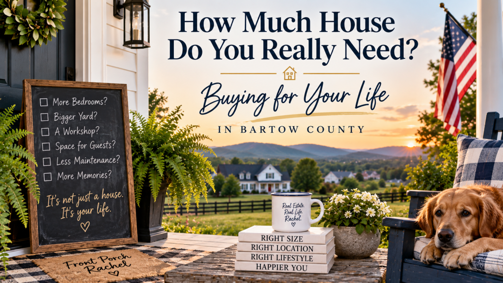 Bartow County Georgia home and front porch representing choosing the right size home based on lifestyle, priorities and everyday needs.