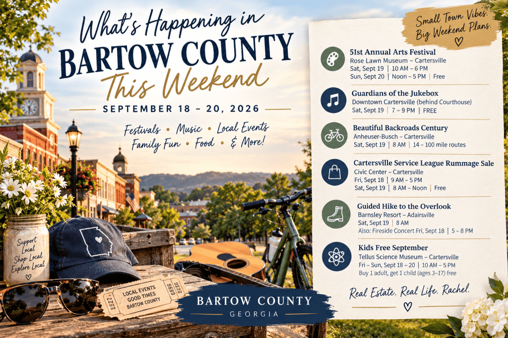 Downtown Bartow County Georgia streetscape representing local events and things to do during the September 18–20 weekend.
