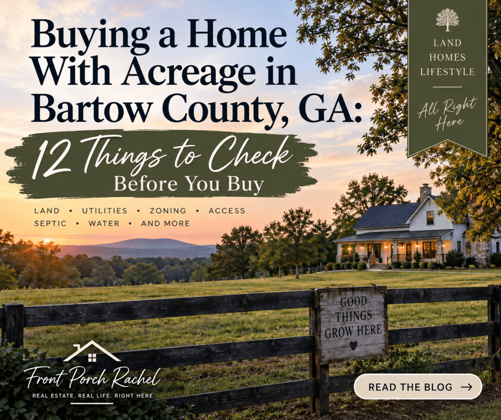 Graphic for 7 things to do in Bartow County, Georgia that locals sometimes forget about, featuring a small-town Northwest Georgia scene.